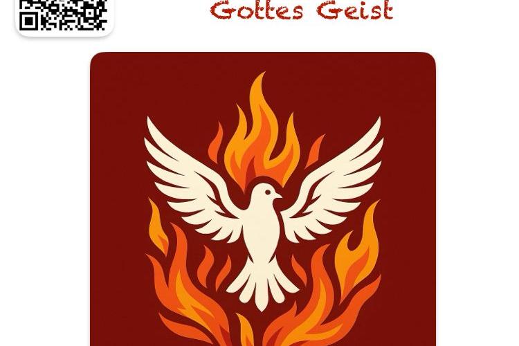 Eine gezeichnete Taube in einer Feuerflamme.