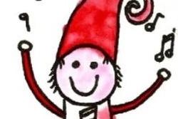 ein gezeichneter Wichtel, der mit Musiknoten jongliert