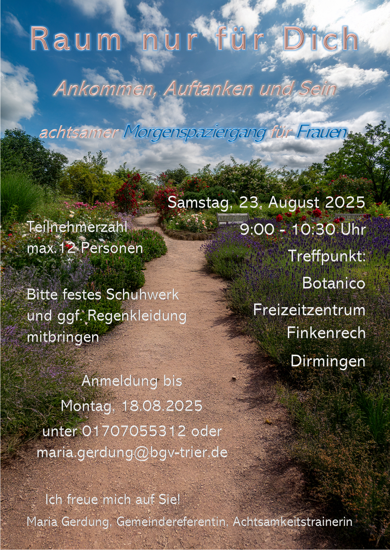 Plakat Achtsamer Morgenspaziergang Finkenrech am 23. August 2025