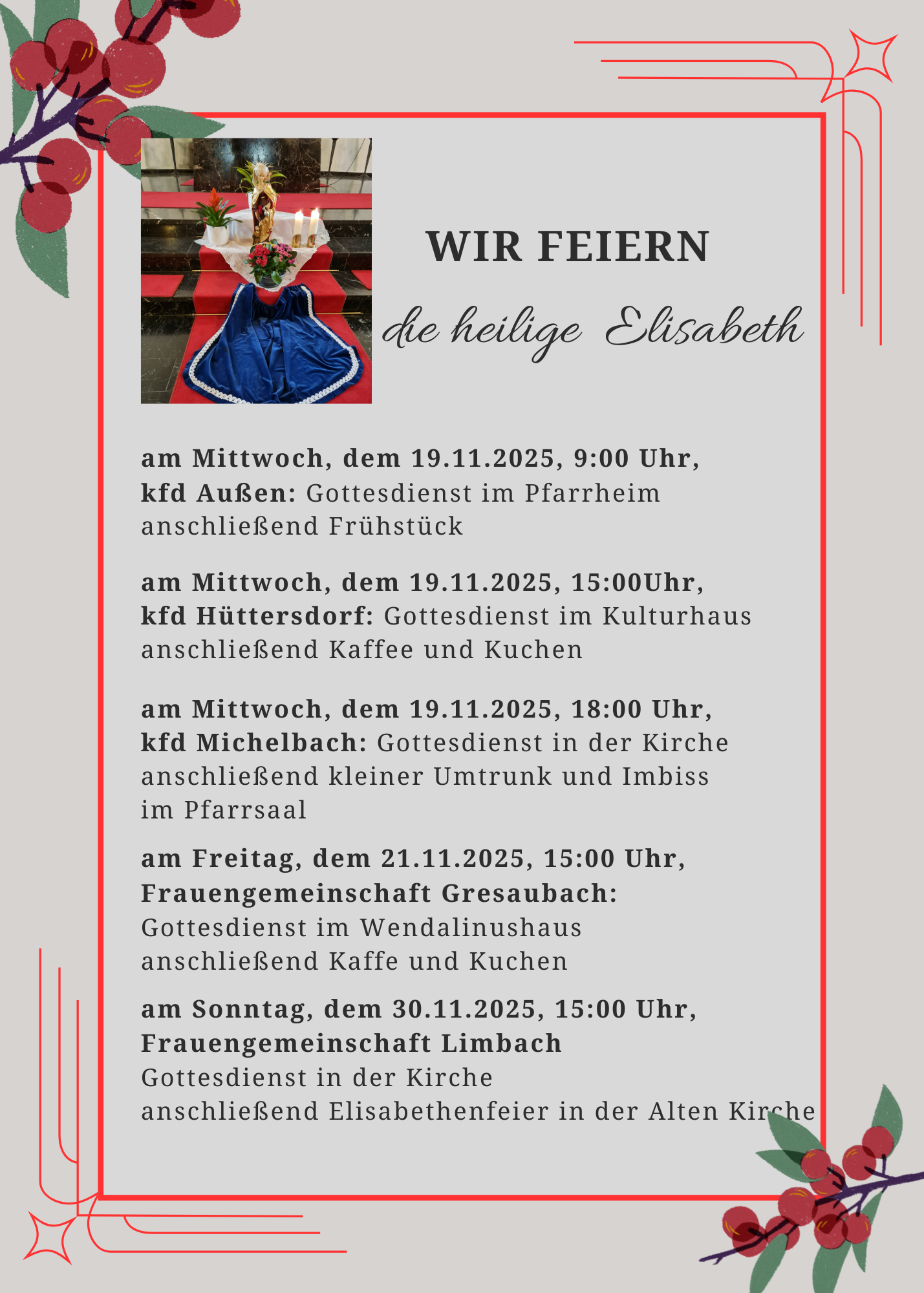 Angebote der Gottesdienste und anschließenden Begegnungen