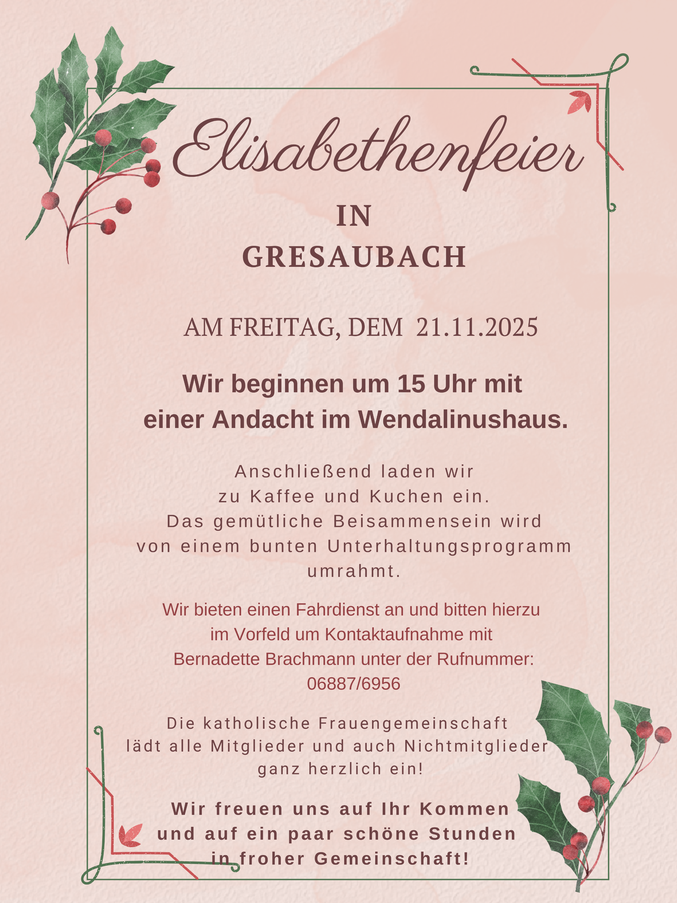 Einladung der kath. Frauengemeinschaft zur Elisabethenfeier