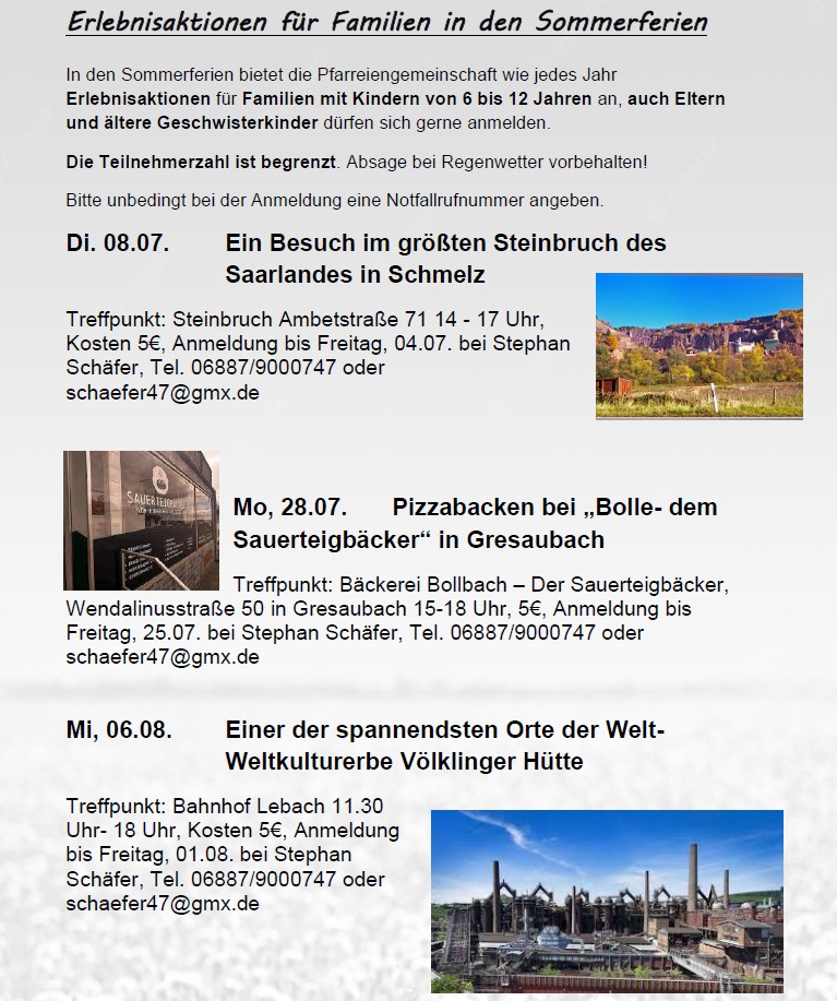 Erlebnisaktionen für Familien Termine und Aktionen