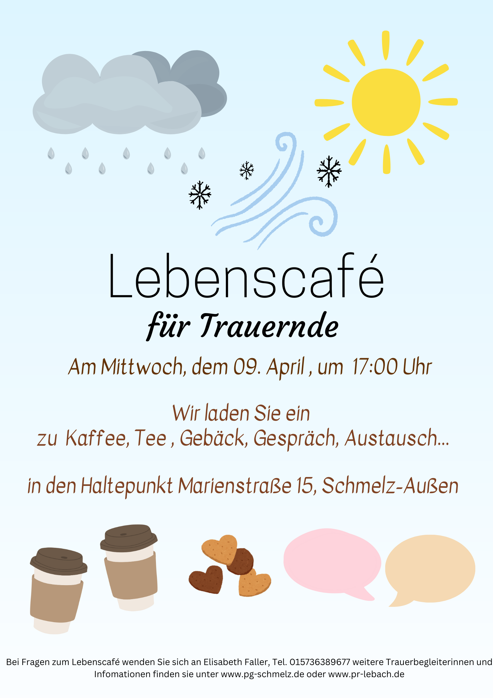 Einladung zum Lebenscafé am 9. April um 17 Uhr in die Marienstraße 15, Haltepunkt