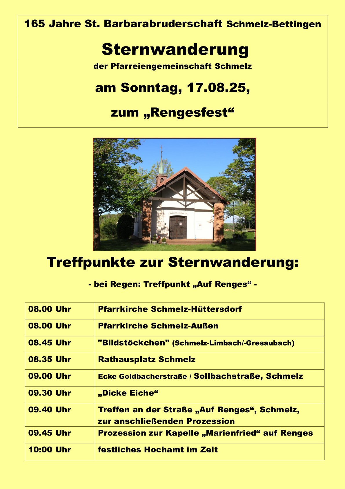 Sternwanderung der Pfarreiengemeinschaft Schmelz zum Renges