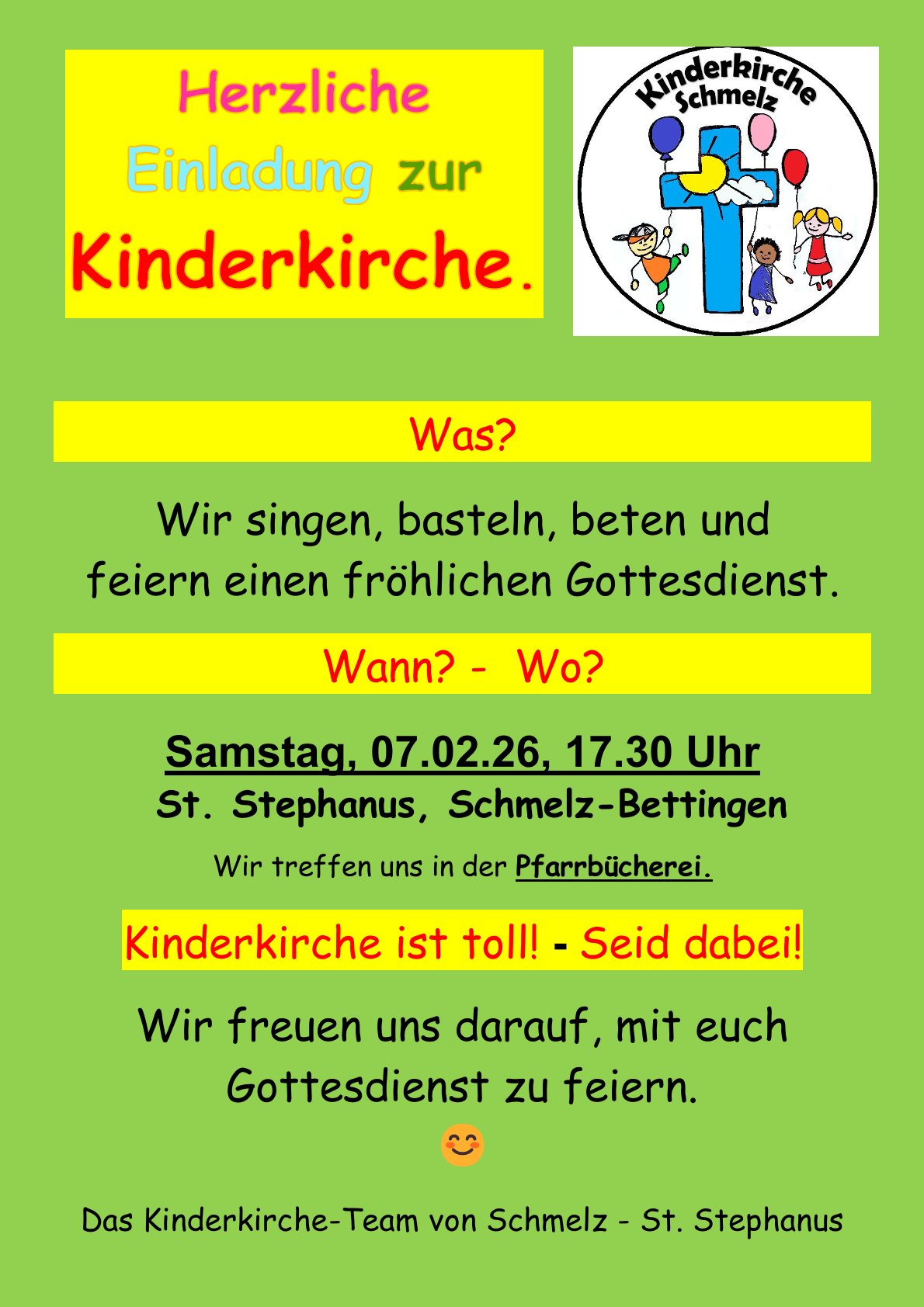 Einladung zur Kinderkirche