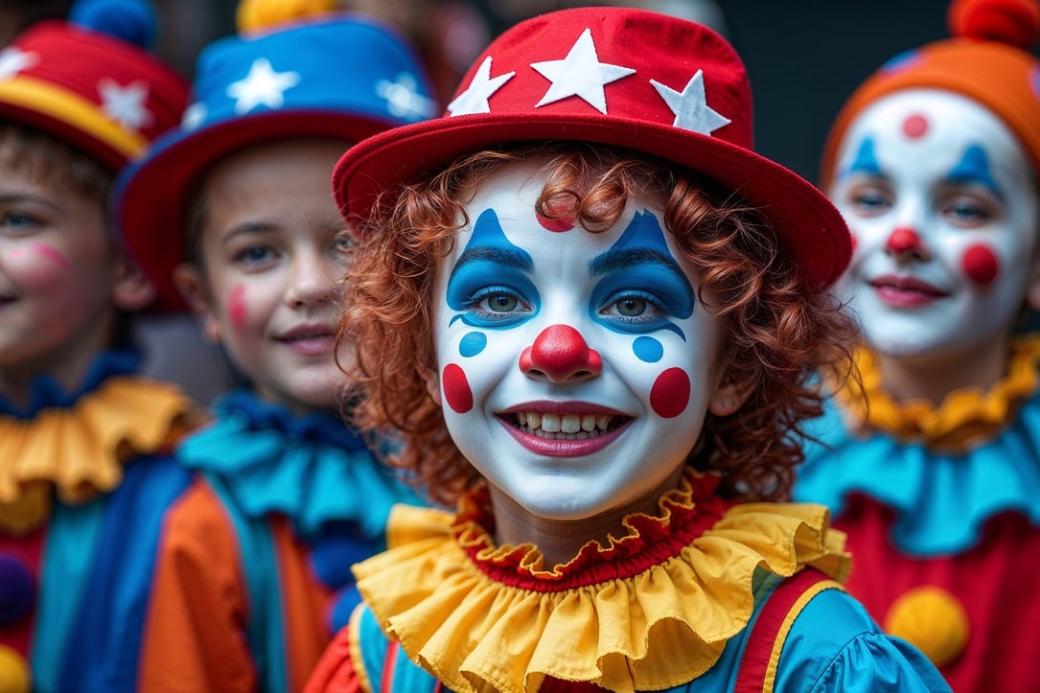 Kinder in Clown-Kostümen